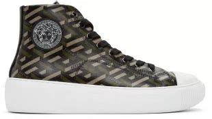 versace black & khaki monogram high-top sneakers|versace black suit.